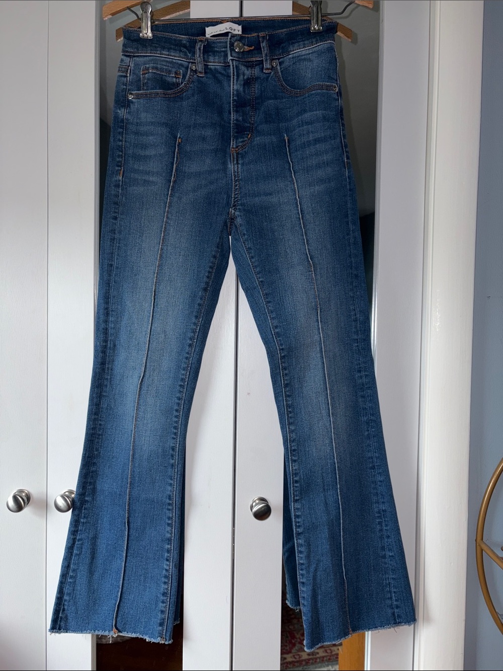 LOFT Dark Blue Denim Flare Jeans with Center Seams
